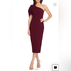 NWT Dress the Population Tiffany One-Shoulder Midi Dress size Medium, Burgundy